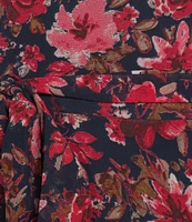 Midnight Doll Chiffon Floral Print Flutter Sleeve Sweetheart Neck Drop Waist Dress