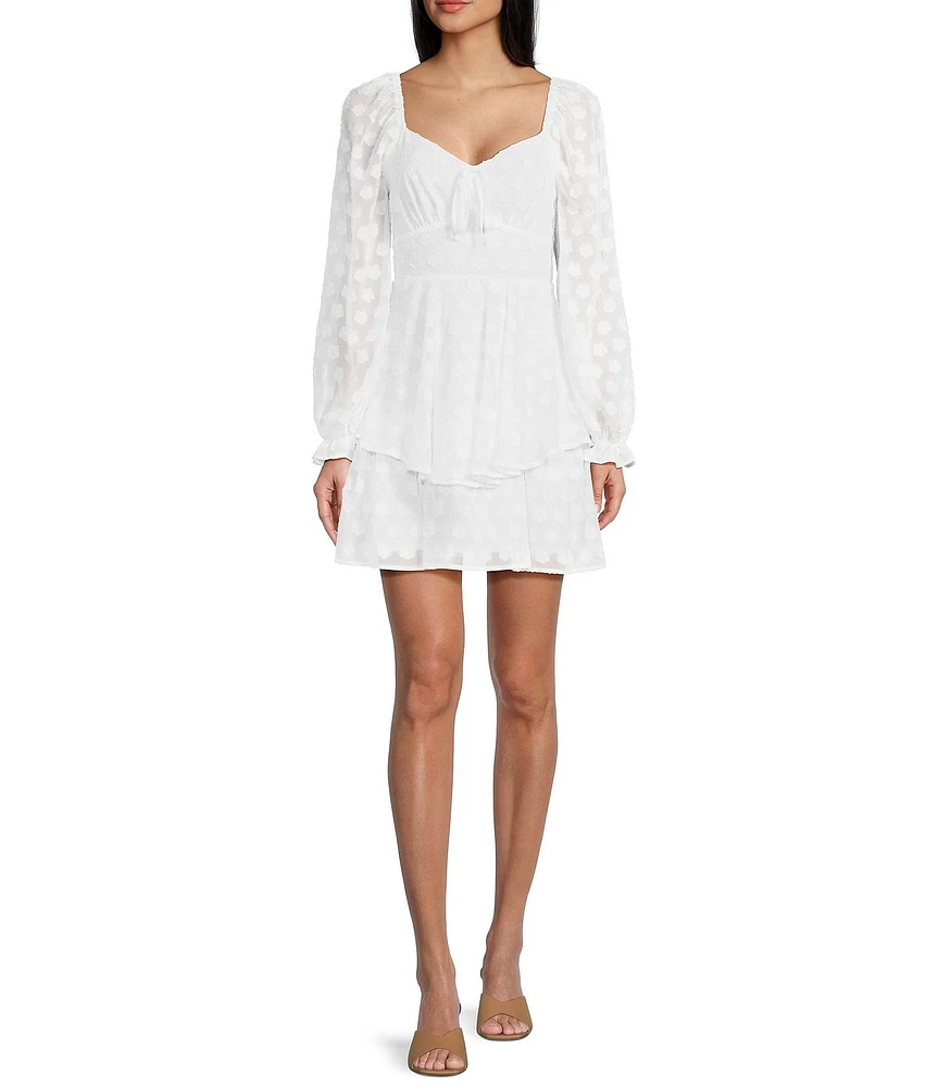 Midnight Doll Chiffon Jacquard Long Sleeve Tiered Dress