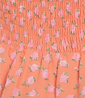 Midnight Doll Ditsy Floral Print Puff Sleeve Smocked Bodice Tiered Ruffle Midi Dress