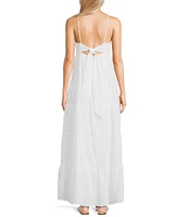 Midnight Doll Embroidered Spaghetti Strap Square Neck Bow Back Tiered Dress