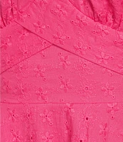 Midnight Doll Eyelet Puff Short Sleeve Tie Back Tiered Mini Dress