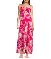 Midnight Doll Floral Print Keyhole Halter Neck Maxi Dress