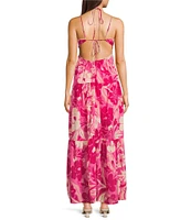 Midnight Doll Floral Print Keyhole Halter Neck Maxi Dress