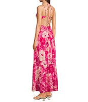 Midnight Doll Floral Print Keyhole Halter Neck Maxi Dress