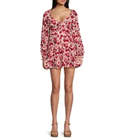 Midnight Doll Floral Print V-Neck Long Sleeve Tiered Dress