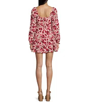 Midnight Doll Floral Print V-Neck Long Sleeve Tiered Dress