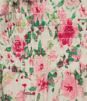 Midnight Doll Floral Print V-Neck Short Puff Sleeve Tiered Dress