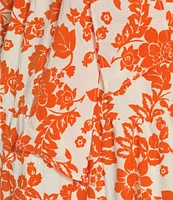 Midnight Doll Floral Printed Square Neck Short Puff Sleeve Bow Back Tiered Midi Dress