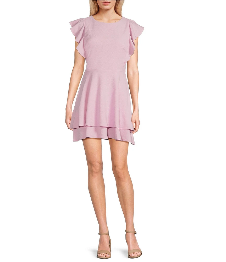 Midnight Doll Flutter Sleeve Double-Hem Fit & Flare Dress