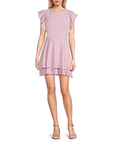 Midnight Doll Flutter Sleeve Double-Hem Fit & Flare Dress
