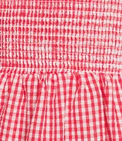 Midnight Doll Gingham Square Neck Tie Shoulder Smocked Bodice Mini Dress