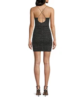 Midnight Doll Glitter Knit Spaghetti Strap Cowl Neck Bodycon Dress