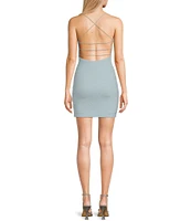 Midnight Doll Glitter Knit Spaghetti Strap Square Neck Tulip Hem Back Detail Dress