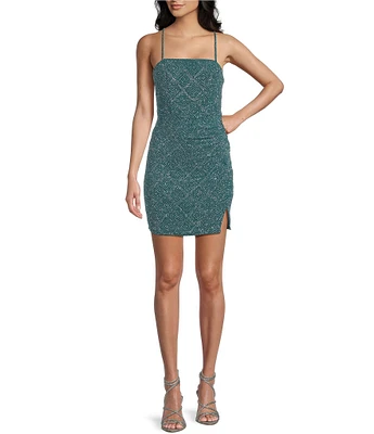 Midnight Doll Glitter Knit Square Neck Caged Back Dress