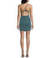Midnight Doll Glitter Knit Square Neck Caged Back Dress