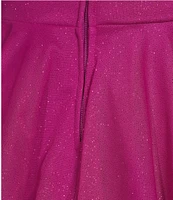 Midnight Doll Glitter Matte Jersey Pleated V-Neck Ruffle Tiered Dress