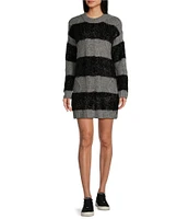 Midnight Doll Long Sleeve Cable Knit Stripe Sweater Dress