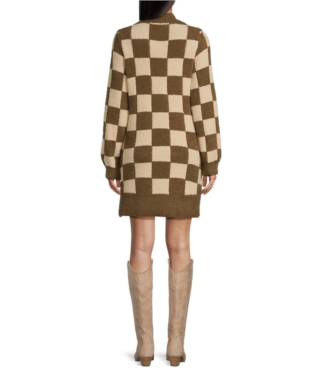 Midnight Doll Long Sleeve Checkerboard Sweater Dress | Liberty Center Midnight Doll Long Sleeve Checkerboard Sweater Dress | Liberty Center
