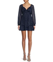 Midnight Doll Long Sleeve Glitter Dot Double Hem Fit & Flare Dress