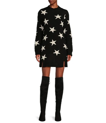 Midnight Doll Long Sleeve Star Sweater Dress