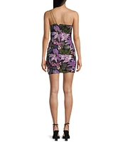 Midnight Doll One Shoulder Embellished Floral Sequin Front Slit Bodycon Dress