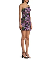 Midnight Doll One Shoulder Embellished Floral Sequin Front Slit Bodycon Dress