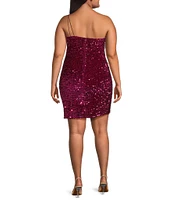 Midnight Doll Plus One-Shoulder Sleeveless Sequin Velvet Bodycon Dress