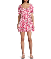 Midnight Doll Printed Bubble Textured Puff Sleeve Tie Back Dress