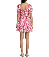 Midnight Doll Printed Bubble Textured Puff Sleeve Tie Back Dress