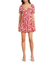 Midnight Doll Printed Bubble Textured Puff Sleeve Tie Back Dress