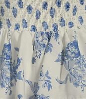 Midnight Doll Printed Tie Strap Smocked Bodice Tiered Mini Dress