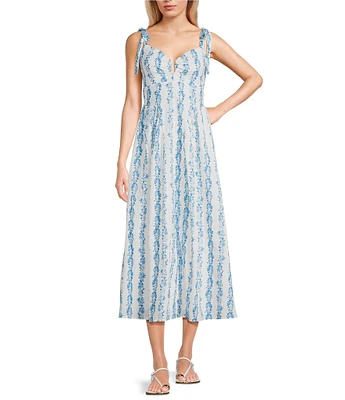 Midnight Doll Floral Printed V-Neck Tie Strap Midi Dress