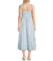 Midnight Doll Floral Printed V-Neck Tie Strap Midi Dress