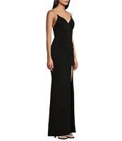 Midnight Doll Rhinestone Strap Front Slit Wrap Long Dress