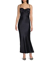 Midnight Doll Satin Jacquard Spaghetti Strap Back Cut Out Long Dress