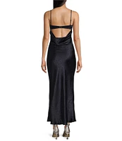 Midnight Doll Satin Jacquard Spaghetti Strap Back Cut Out Long Dress