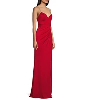 Midnight Doll Satin V-Neck Rhinestone Tie Back Long Dress