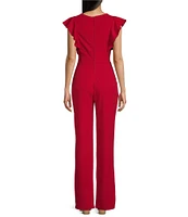 Midnight Doll Scuba Crepe Boat Neck Flutter Flare Leg Jumpsuit