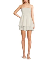 Midnight Doll Scuba Crepe Spaghetti Strap Tiered Dress