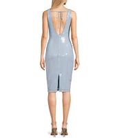 Midnight Doll Sequin Embellished V-Neck Tie Accent Knee Length Dress