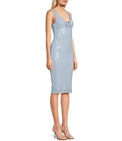 Midnight Doll Sequin Embellished V-Neck Tie Accent Knee Length Dress