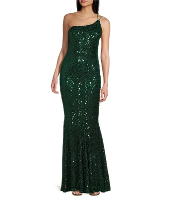 Midnight Doll Sequin One Shoulder Back Detail Long Dress