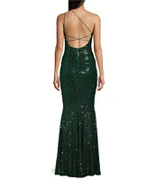 Midnight Doll Sequin One Shoulder Back Detail Long Dress