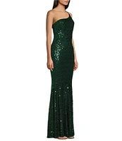 Midnight Doll Sequin One Shoulder Back Detail Long Dress