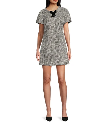 Midnight Doll Short Sleeve A-Line Knit Tweed Printed Dress