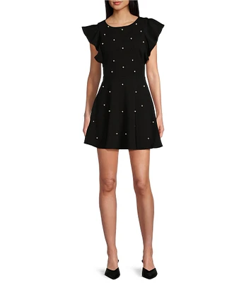 Midnight Doll Short Sleeve Boat Neck Pearl Detail Dress