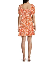 Midnight Doll Short Sleeve Floral Print Front Tie Front Tiered Dress