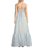 Midnight Doll Spaghetti Strap Brocade Corset Detail Gown