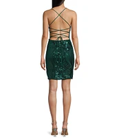 Midnight Doll Spaghetti Strap Placement Sequin Strappy Back Bodycon Mini Dress