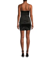 Midnight Doll Spaghetti Strap Sleeveless Crystal Satin Bodycon Dress